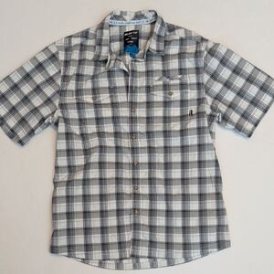 Men's Kavu Gray Plaid Short Sleeve Button Down Shirt Size Large